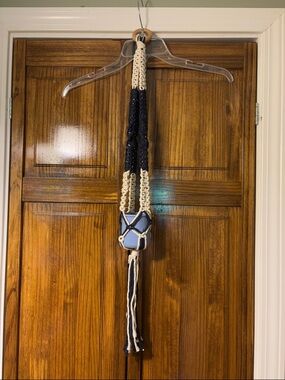 Handmade Macrame Plant Hanger in Navy and Cream